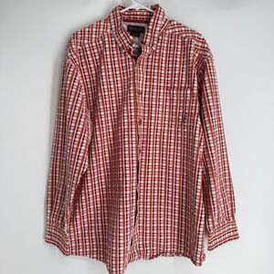Ariat Shirt Orange Plaid Button Down Seersucker Textured Work Holiday Mens XL
